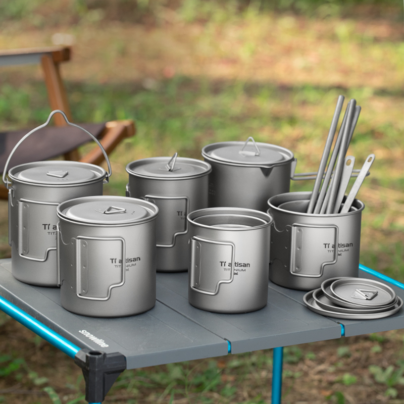 Camping Cooking Pot Stainless Steel - Tiartisan Outdoor Titanium Lightweight Portable Tea