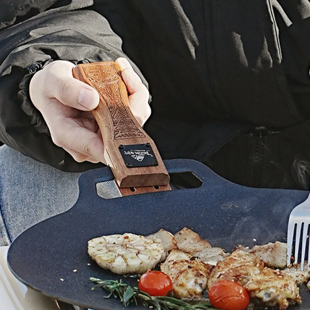 Camping Cooking Appliances - Outdoor Natural Wood Grill Pan Handle