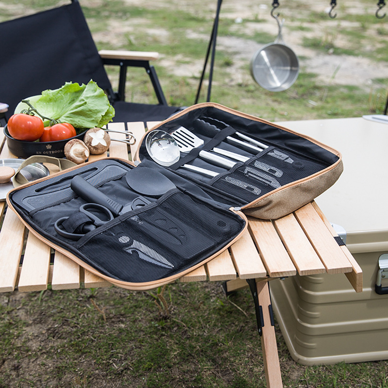 8pcs Camping Kitchen Cookware  - đánh giá và giá Camping Cooking Organizer