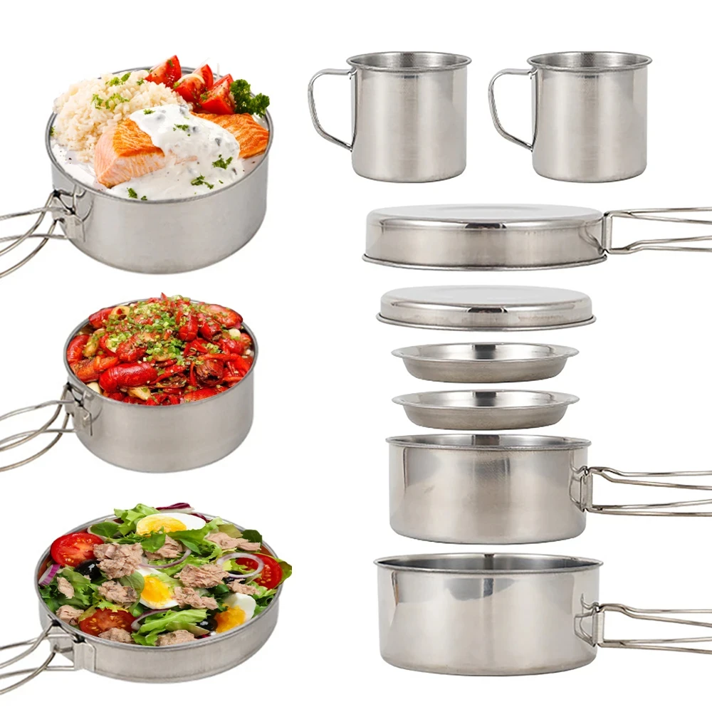 8pcs/Set Camping Cookware Mess - đánh giá và giá Camping Cooking Pot Stainless Steel