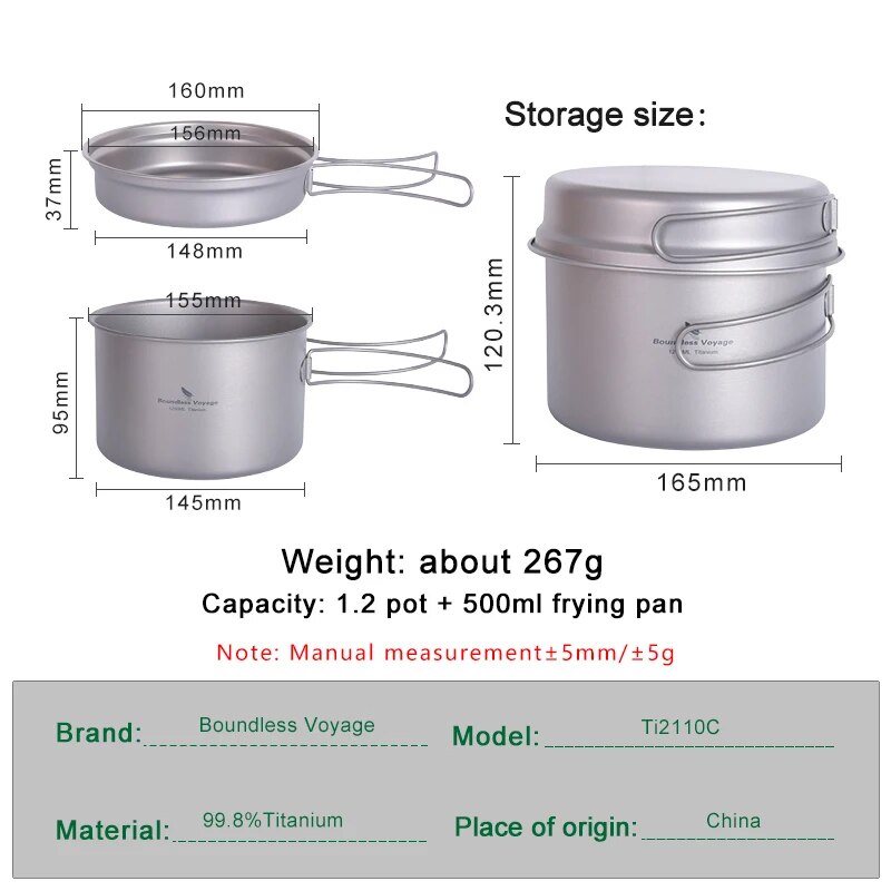 Boundless Voyage Titanium Pot  - đánh giá và giá Camping Cooking Set Compact