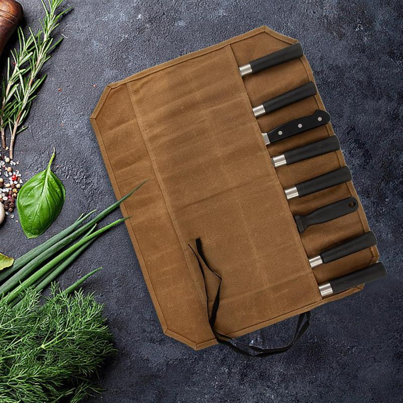 Waxed Canvas Chef Knife Roll M - đánh giá và giá Camping Cooking Organizer