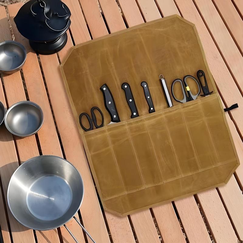 Waxed Canvas Chef Knife Roll M - đánh giá và giá Camping Cooking Organizer