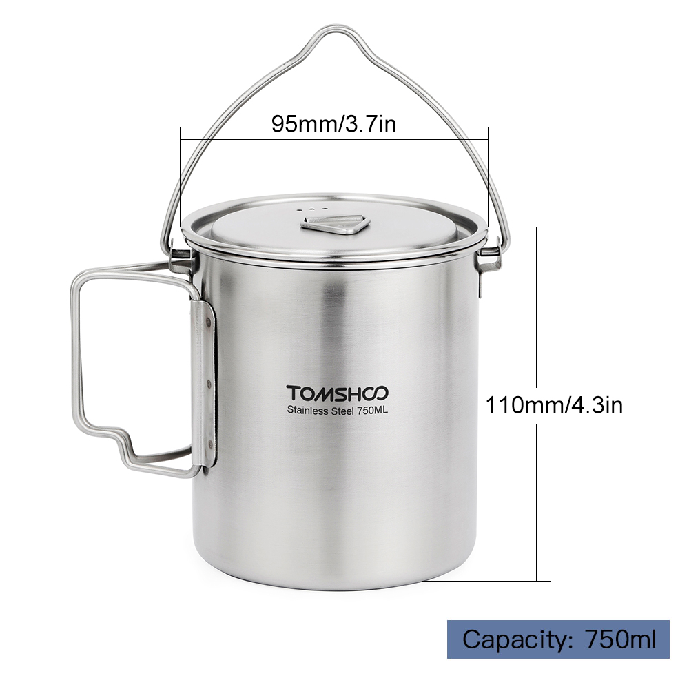 TOMSHOO 750ml Stainless Steel  - đánh giá và giá Camping Cooking Pot With Lid