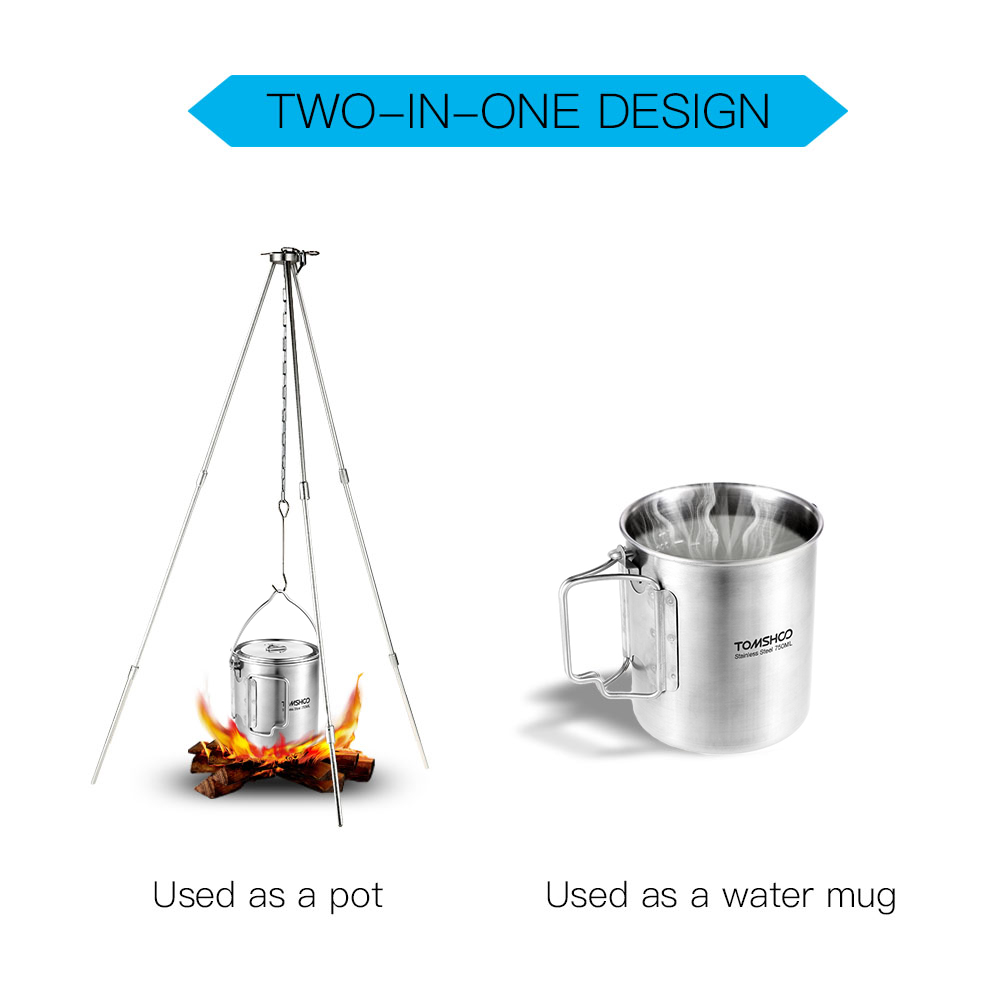 TOMSHOO 750ml Stainless Steel  - đánh giá và giá Camping Cooking Pot With Lid