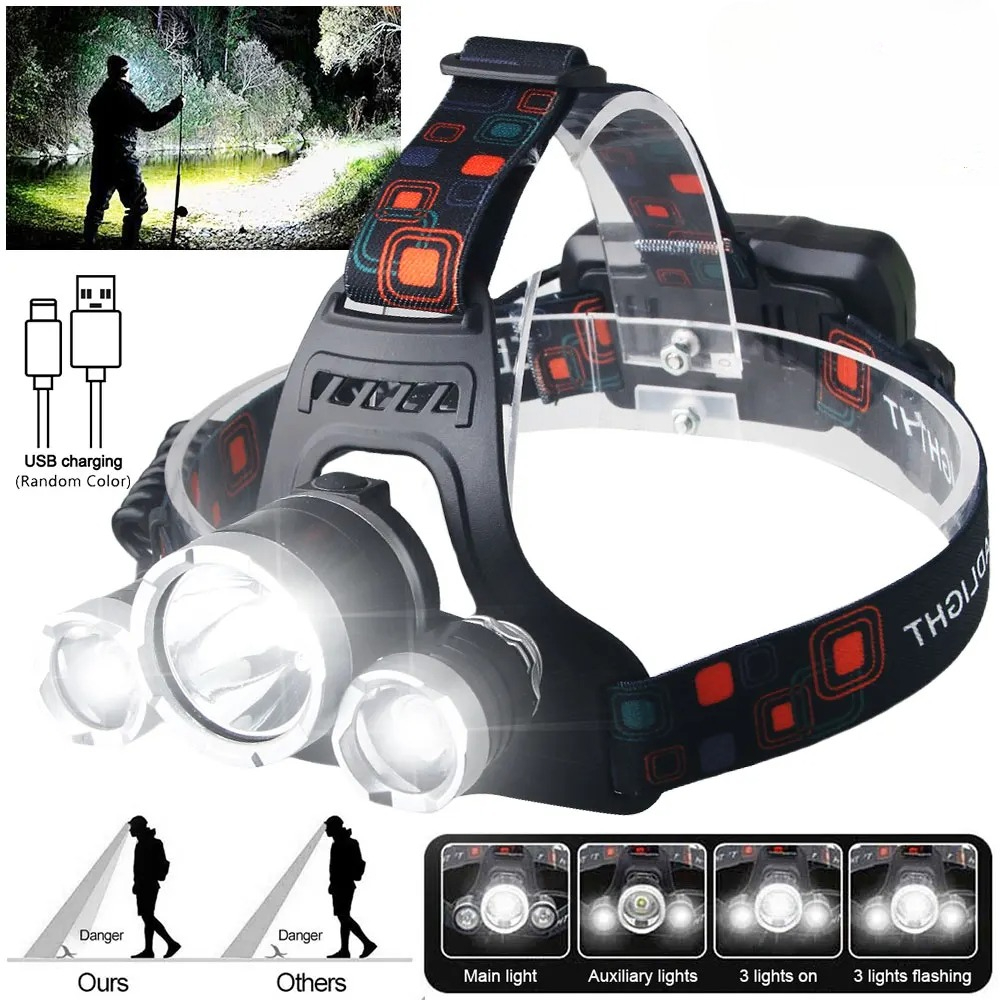 High Power LED Headlamp 18650  - đánh giá và giá Camping Cooking Fish